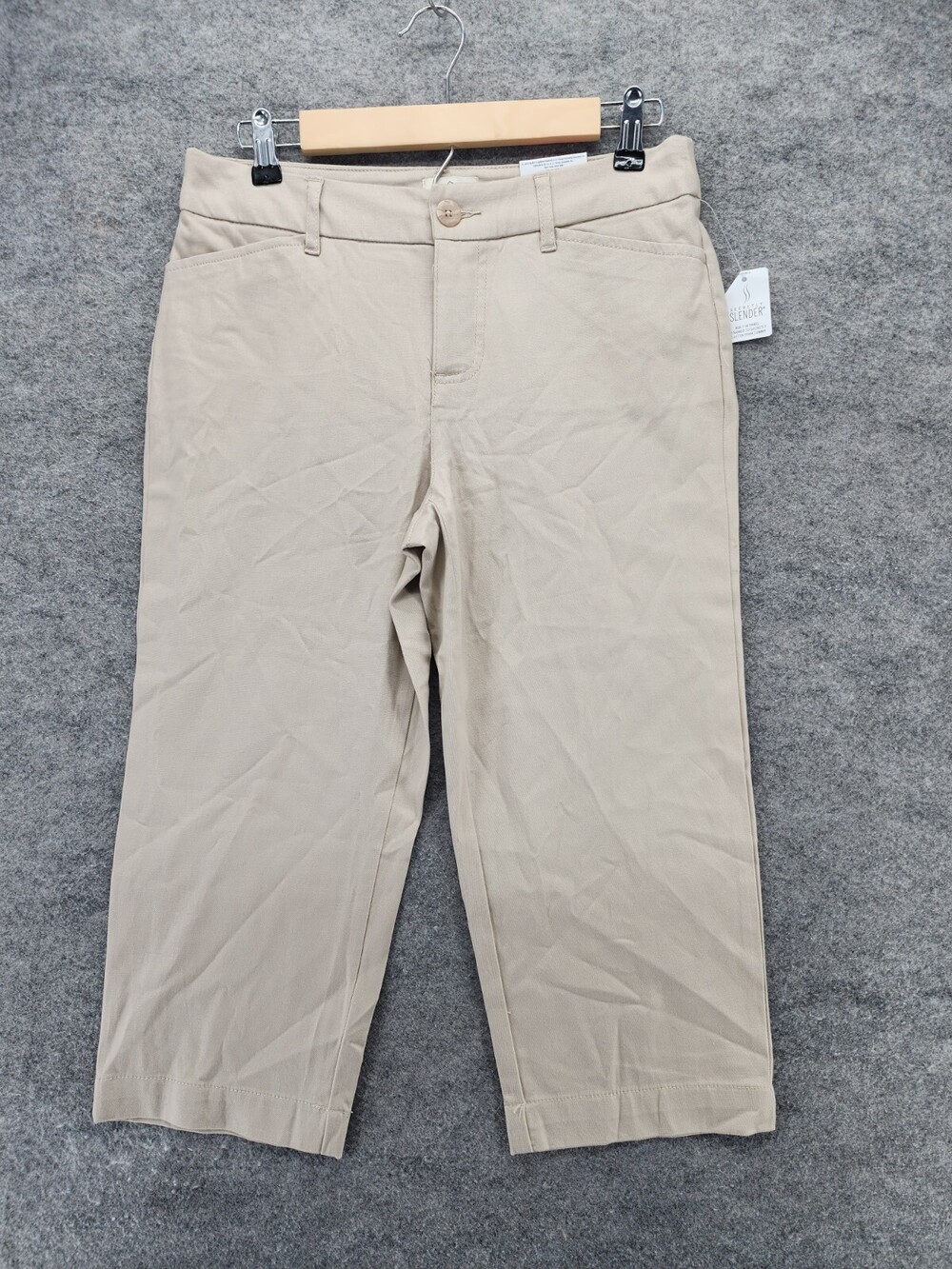 St Johns Bay Pants Womens 4 Khaki Chino Crop Classic Fit Slender Secret
